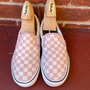 Pink and white checkered Vans